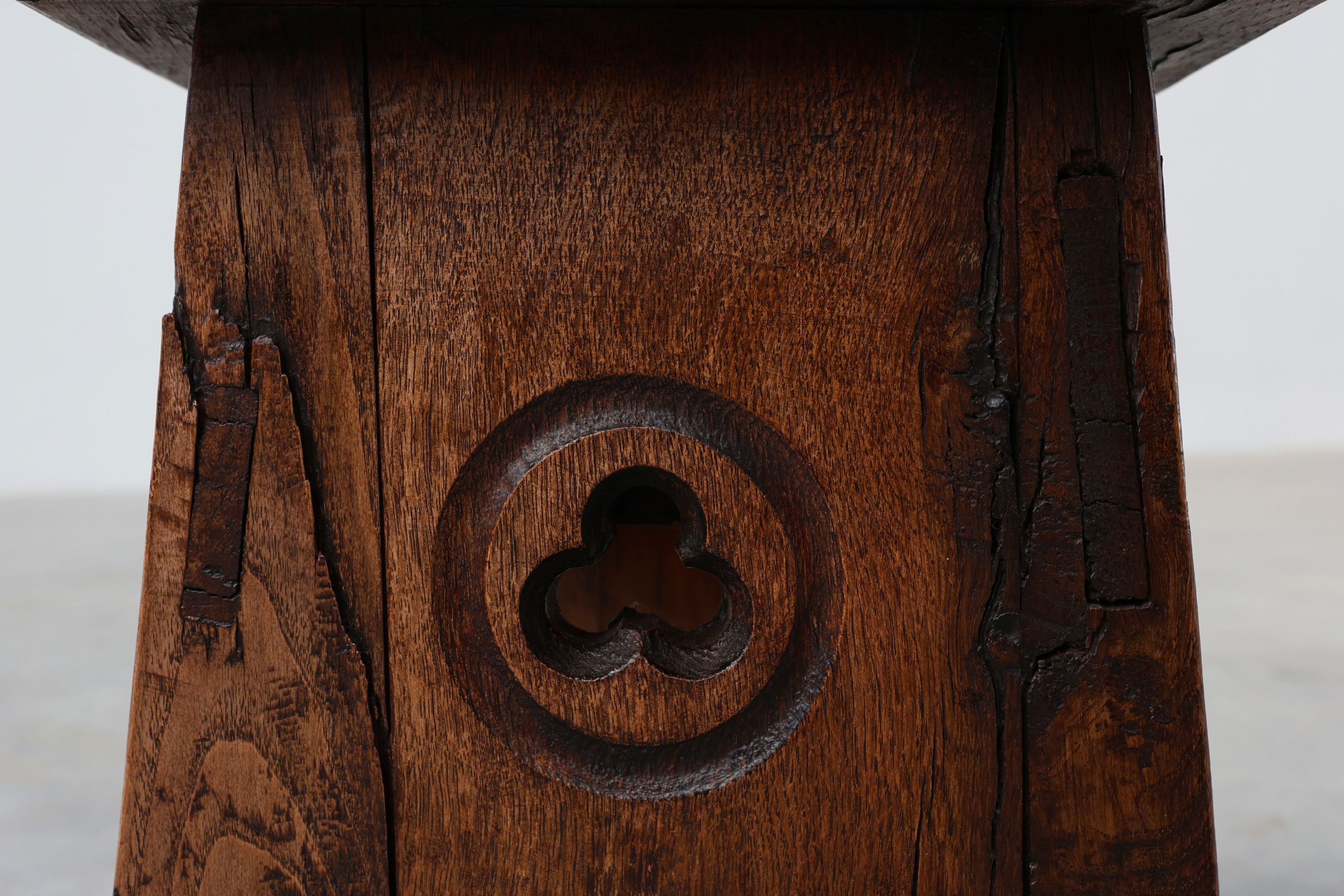 Neo Gothic solid oak rectangular carved stool, France ca. 1900thumbnail